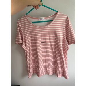 Ekouaer T-Shirt Women XL Pink Excellent Striped Short Sleeve Scoop Neck Tee